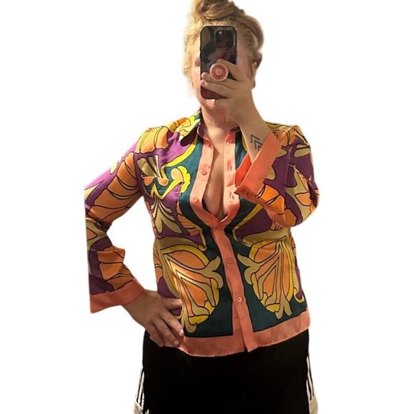 ZARA BLOGGERS FAV Printed Pocket Shirt Satin Pajama Style Colorful • 3526/781 - Picture 4 of 8